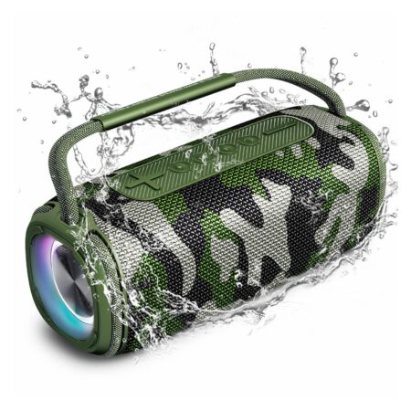 Bocina Bluetooth, Altavoz Bluetooth Portátil IPX6 Impermeable, Luces RGB, Sonido Estéreo TWS, Batería de 5200 mAh Larga Reproducción, Bluetooth 5.0 para Camping, Viajes al Aire Libre, Fiesta, Hogar